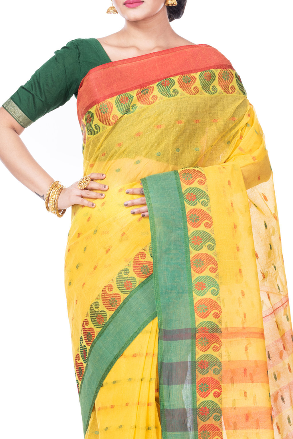 Yellow Pure Cotton Amkolka_Par Tant Saree (478)